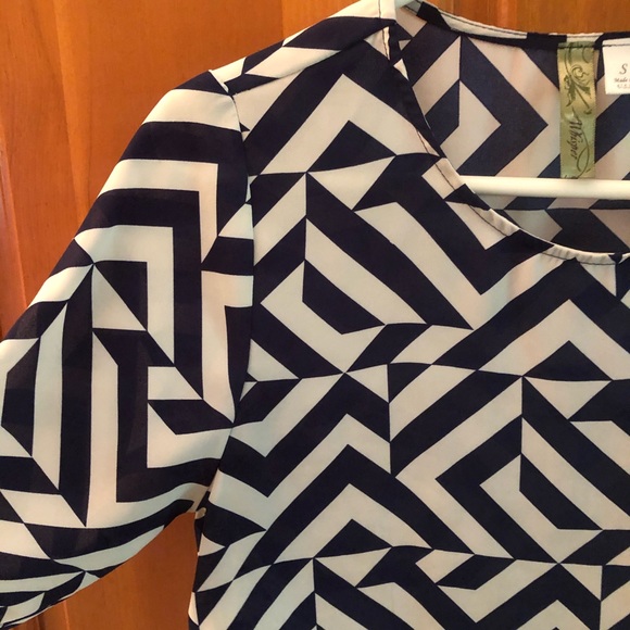 Navy Blue and White Whisper Geometric Blouse - Picture 2 of 3